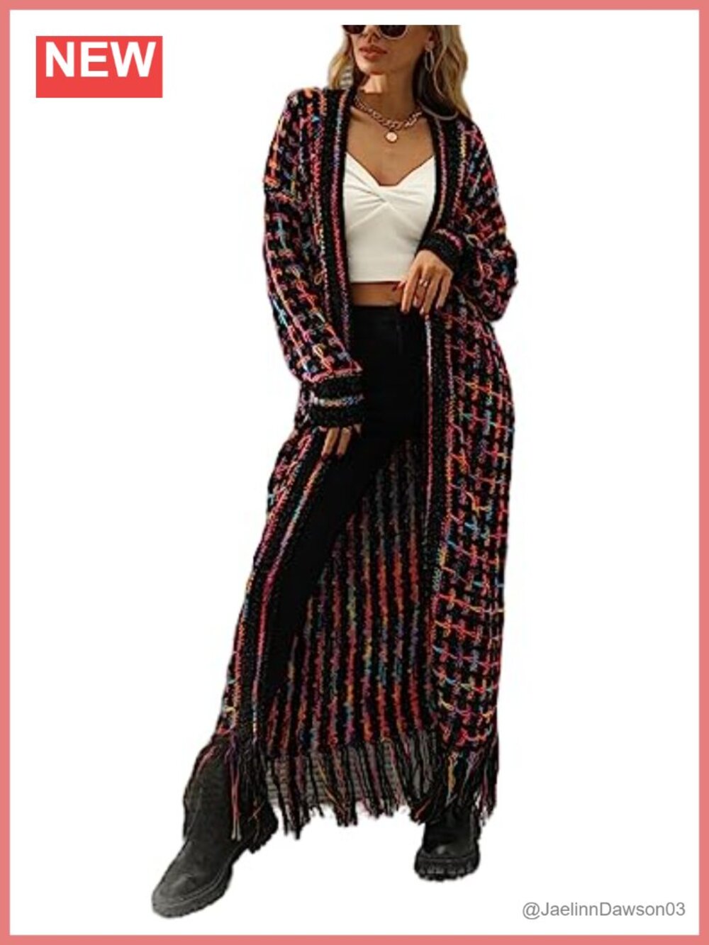 Women's Boho Maxi Cardigan Sweater Open Front Tassels